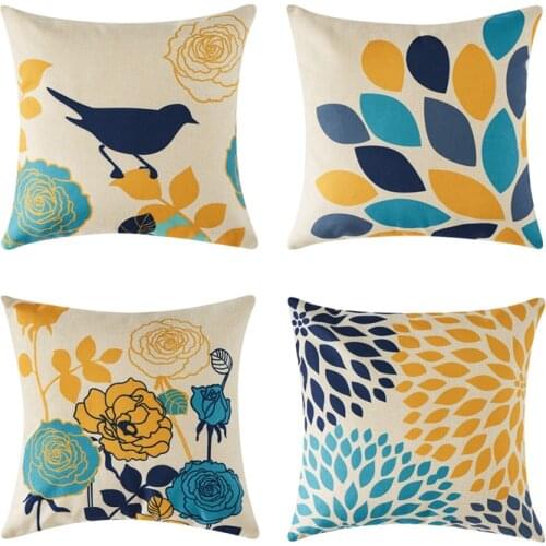 Flower Bird Printed Cushion Covers Decorative Pillow Cases Bed Cotton Linen Throw Pillow Cover For Home Decor Sofa Chair 45X45