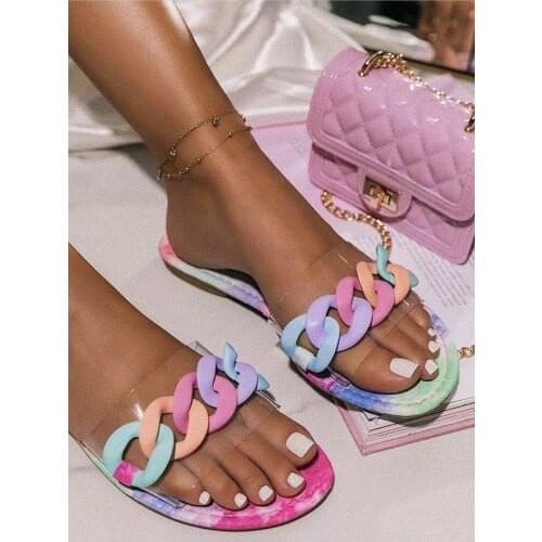 Summer Women Jelly Slippers Sandals Female New Fashion Outdoor Flat Shoes Casual Beach Slides Girls Chain Slippers Flip Flops