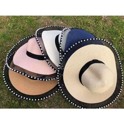 Summer Ladies Fashion Beach Straw Hat Sun Hat Pearl Sunscreen Hat Casual Hat Foldable Summer Hat Breathable Straw Hat Vacation