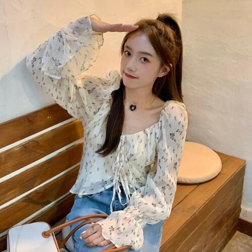 Sunscreen Shirt Thin Floral Long-sleeved Chiffon Shirt Women Summer New Korean Version Loose and Thin All-match Shirt