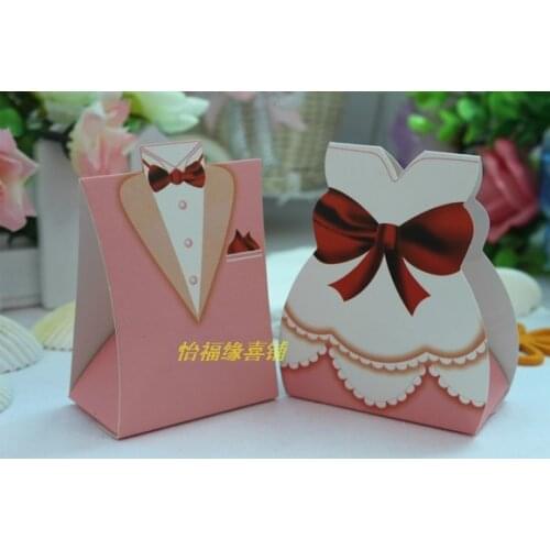 European-style wedding supplies candy box pink bride groom dress candy bags30pcs/lot mix order