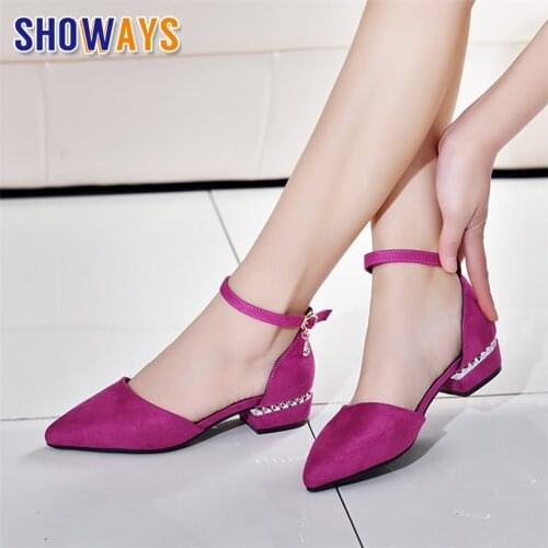 Summer Women Pumps 3cm Low Block Heels Suede Pointed Toe Purple Grey Office Party Crystal Ankle Strap D'Orsay Hollow Lady Shoes