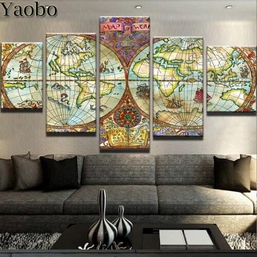 Vintage world map Diamond Painting 5 Piece Diy Full Square Round Drill Diamond Embroidery Mosaic Decor DIY 5D Cross Stitch