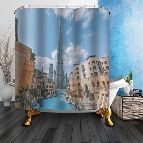100% Polyester Fabric Burj Khalifa Tower Shower Curtain Modern Bathroom Curtain 180x200cm Waterproof HD Printing Bath Curtain