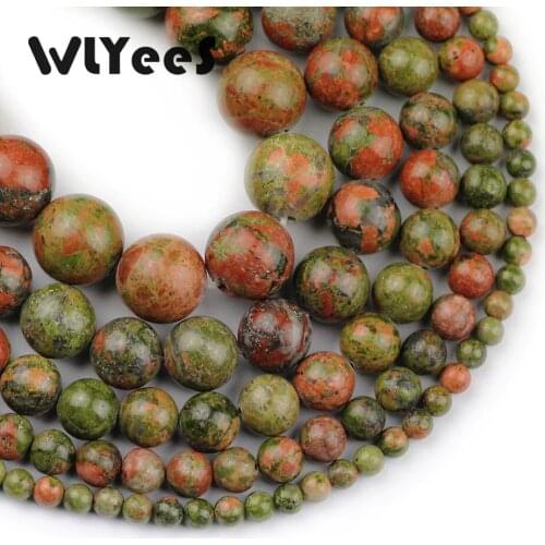 WLYeeS Green Unakite stone natural ore ball round loose beads 4-12mm bead for jewelry necklace bracelet making DIY Accessory 15"