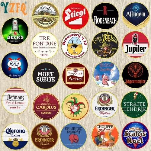 【YZFQ】Belgian Beer Round Metal Sign Irregular Plate Wall kitchen Cafe Bar Home Art Man Cave Vintage Decoration 30CM YY-0097
