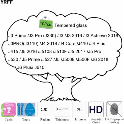 10pcs 2.5D For Samsung Galaxy J6 J4 2018 J4 J6 Plus J5Prime J5 2017 J3 2016 J5Pro J4Core J3Prime Tempered Glass Protector Film