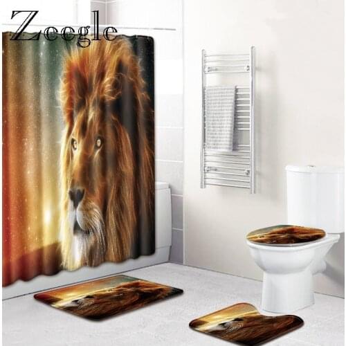 Zeegle 4Pcs Anti Slip Bathroom Rugs Set Pedestal Rug Lid Toilet Cover Waterproof Shower Curtain Bath Mat Toilet Decor Foot Rug