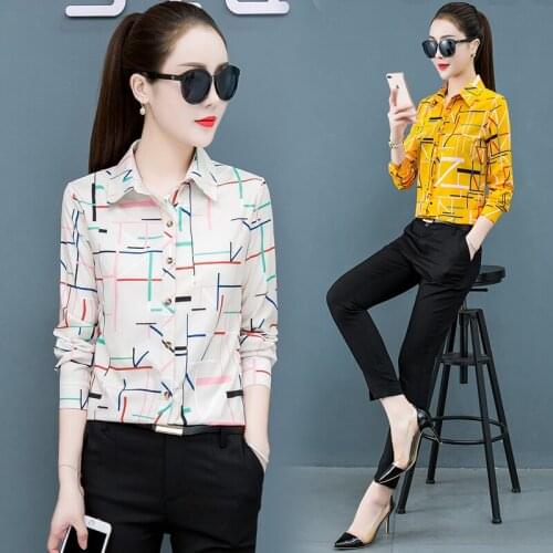 Women Print Shirt 2021 Spring Autumn OL Slim Long Sleeve Ladies Blouse All-match Casual Tops Plus Size Female Base Shirts Mujer