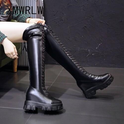 XMWRLW Womens Thigh High Boots 2020 Autumn Winter PU Leather Ladies Boot Hidden Heel Women Long Boots Non-Slip High Boot