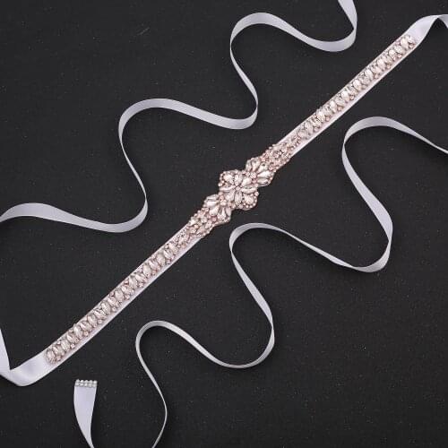 SESTHFAR Rhinestone Bridal Belts and Sashes Clear Crystal Pearl Wedding Belt for Bride Dress