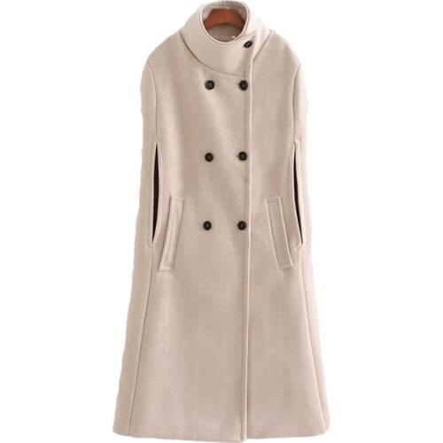 Nice Casual Woman Loose Sleeveless Woolen Cloak Coat Autumn-Winter Elegant Ladies Thick Soft Outerwear Female Oversized Jackets