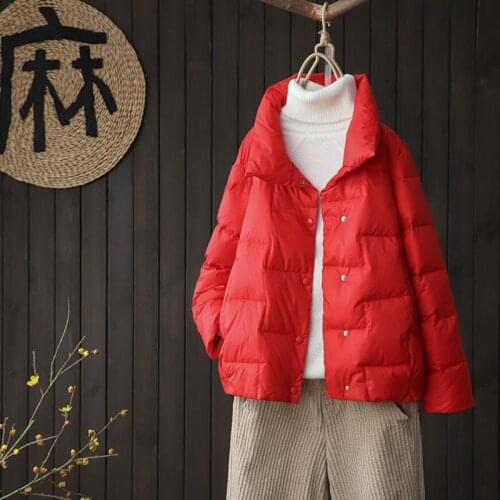 2021 Woman Winter Duck Down Coat Ultra Light Down Jacket Short Loose Female Overcoat Autumn Coats Stand collar Warm Parkas