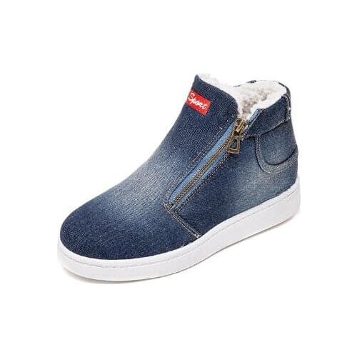 Winter Shoes Women Denim Snow Boots Platform Warm Fleeces Classic High Top Round Toe Flat Casual Shoes Sneakers Plus Size