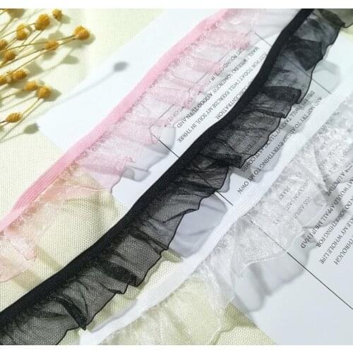 1Yards Elastic Lace Fabric Pink Lace Trim Ribbon Organza 2.5CM White Black Lace Fabric For Wedding Dresses ruban dentelle LU19