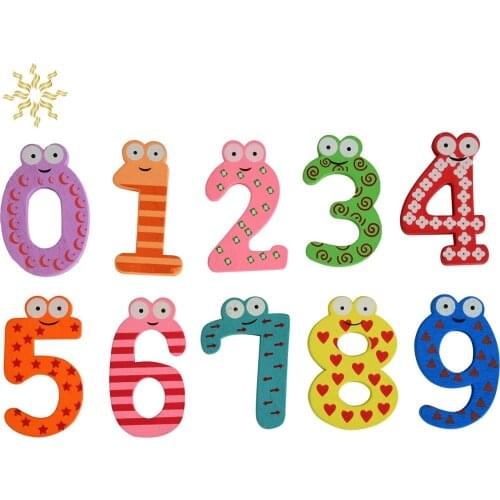 10pcs/set Party Gift Home Decor Multicolor Wooden Fridge Magnet Educational Toy Symbol Alphabet Numbers Cartoon Baby Kid