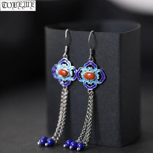100% 925 Silver Bohemia Earrings 925 Sterling Agate Lapis Lazuli Women Earrings Charming Earrings
