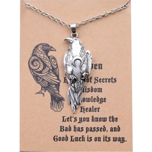 12pcs Triple Moon Odins Raven Pendant Necklace Viking Animal Birds Pagan Jewelry With Card