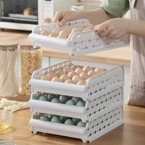 2Pcs Kitchen Egg Box Plastic Drawer Type Storage Box Slide Shelf Rack Organizer Fridge Freezer Compartments Crisper Kitchen Tool