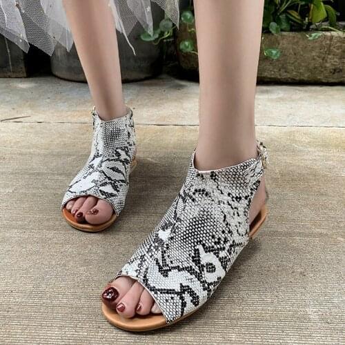 2020Summer Sandals for Women A- Line Buckle Strap Flat with PU Leather Sandals Woman All-match Roman Plus Size Women Shoes 35-43