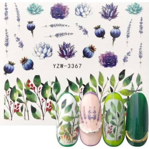 2020 Spring New Arrival Lavender Succulents Nail Art Water Transfer Sticker Decoration Slider Decal Manicure Tool