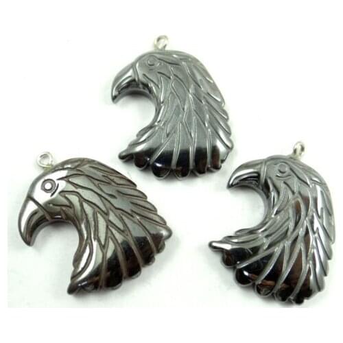 46*28MM Wholesale Natural stone Titanium Hematite stone Eagle head pendant Jewelry Making charms Gem necklace 3pcs/lot A7