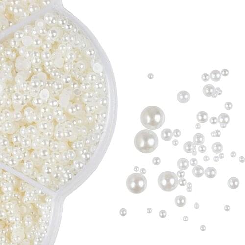 White Beige Half Round Flat Back Pearls Mix Sizes ABS Imitation Fashion Beads for DIY Nail Art, Phone Case, Crafts, Jewelry Make
