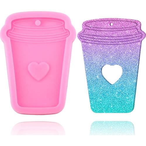 Shiny Glossy Coffee Cup Keychain Silicone Molds Pendant Epoxy Resin Mold Polymer Clay DIY Charms Necklace Jewelry Making Mould