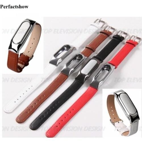 Xiaomi Mi Band 2 Bracelet Leather Strap Belt Metal clip Wristband Mi Band 2 Smart MiBand Replacement pulsera with protector film