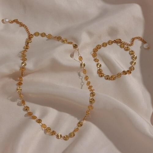 2021 New Sunflower Sequins Chain Necklace Bracelet For Women Delicate Ladies Wedding Party Necklace Gold Jewelry