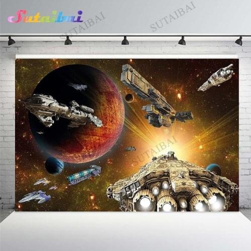 Galaxy Universe Space Backdrop Spaceship Wars Photo Backgrounds Boys Birthday Party Science Fiction Photography Backdrop Photos