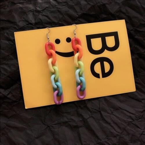 Personality Candy Color Earrings Acrylic Long Chain Earrings Geometric Rainbow Earrings Cool Earrings For Women Jewelry Gifts