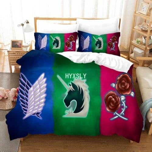 3D Printed Anime Attack on Titan Bedding Set Freedom Wings Duvet Cover Pillowcase Bedclothes Twin Single Full Size For Boys Kids