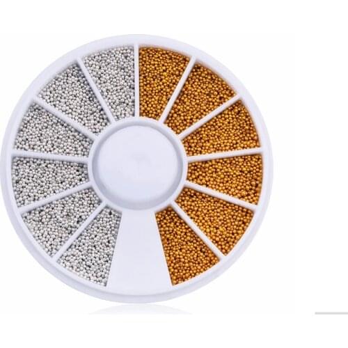1200PCS/Wheel Hot Gold Silver Tiny Circle Beads Nail Wheel Set DIY 3D Caviar Nail Tips Decoration, HZE047