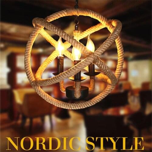 Round globe Rope Pendant lights lightings Rustic Nautical Hanging Fixture Orb Wrap Western Wicker home lamps E14