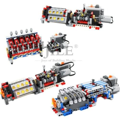 Moc Technology Mechanical Group V16 Engine Speeds Sequential Gearbox Model DIY Building Blocks Brick Compatible with Prower Set