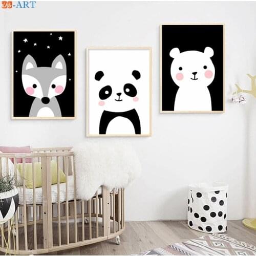 Fox Panda Bear Prints Cute Poster Baby Animals Canvas Painting Nursery Wall Art Girls Bedroom Decorative Pictures Wall Decor