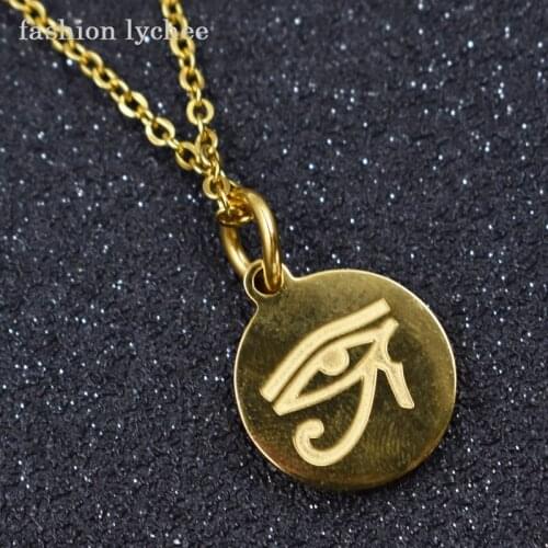 Fashion lychee Gold Color Eye of Horus Stainless Steel Mens Round Pendant Necklace Fashion Jewelry Accessories