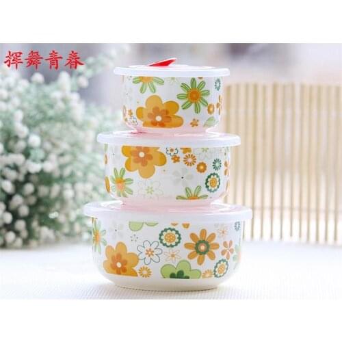 Three-piece, bone china kitchen bowl, ceramic lunch box, container for kitchen, decorative salad utensils, microwave save