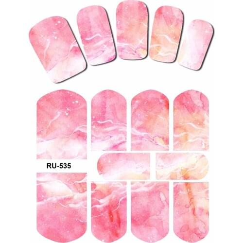 UPRETTEGO NAIL ART NAIL WATER STICKER DECAL FULL COVER FLOWER RAINBOW MULTI COLORS MARBLE STONE SKY GALAXY PATTERN RU535-540