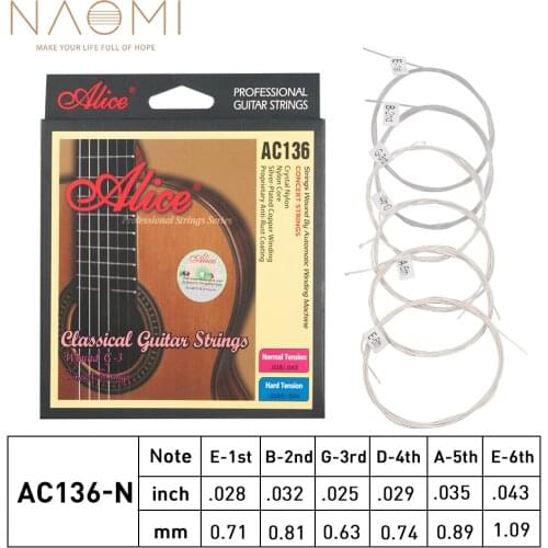 NAOMI 1 Set of Alice AC136-N/H Classical Guitar Strings Crystal Nylon Strings Silver-Plated Copper Wound 6 Strings