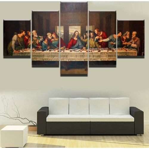 Framework Living Room HD Printed Wall Art Painting 5 Pieces/Pcs Last Supper Landscape Modern Pictures Home Decoration Posters