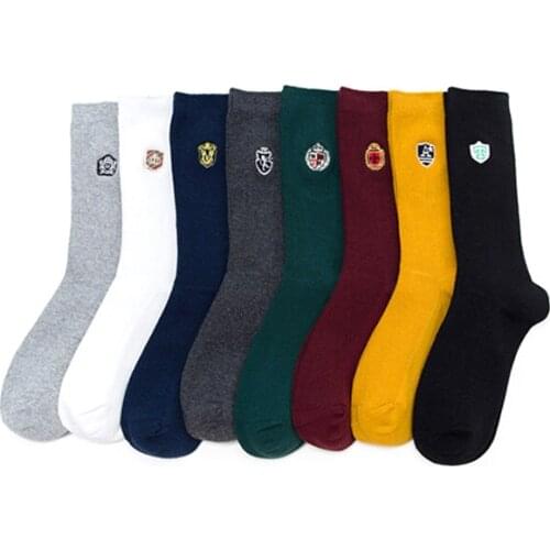 Bulk Newest Solid Color with Embroidery Medal Candy Color Yellow Crew Slouch Socks