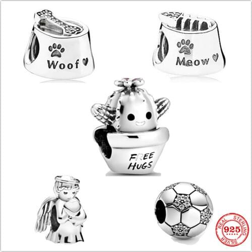 New 925 Sterling Silver Angel of Love Free Hugs Cactus Football Books Skull Charm Bead Fit Original Pandora Bracelet DIY Jewelry