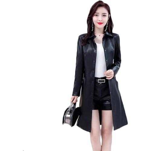 Autumn Winter Leather Jacket Women long Korean Casual Windproof Leather Jackets Plus size Womens Bomber Jackets Tide 5XL F1090