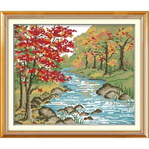 Autumn View Scenic Needlework, Cross stitch,Sets For Embroidery kits,Precise Printed Patterns Cross-Stitching,DIY Handmade