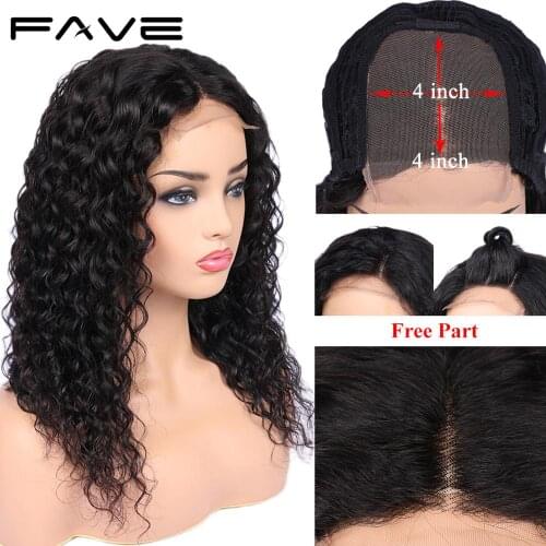 FAVE Lace Front Wig Brazilian Remy Curly Wig 4X4 Lace closure Water Wave Wig Human Hair Wigs Glueless For Black Women Fast Ship