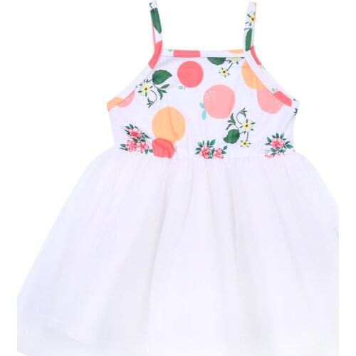 2021 Infant Kids Girl Sweet Suspender Dress Summer Fashion Orange Fruit Print Mesh Yarn Stitching A-line Princess Dress 2-7Y