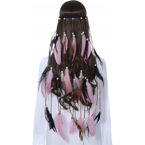 Feather Headband Hippie Indian Boho Hair Bands Tassel Bohemian Halloween Hair Hoop Women Ladies Crown Hairband Party Headdress