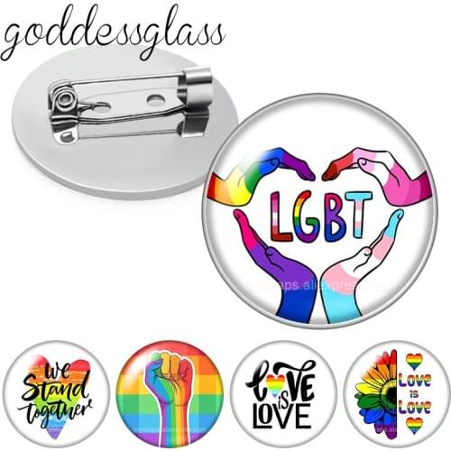 Rainbow flag LGBT Love si love support You Pride Round Glass cabochon Brooch Dome Photo Jewelry Brooches Pin For Gift